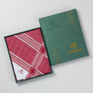 شماغ مسارو Massaro أحمر رجالي بنقشة سعودية أصلية مع علبة فاخرة